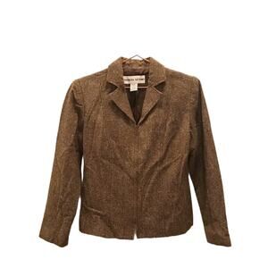 Adolfo Studio Brown Tweed zip front Blazer size 2P